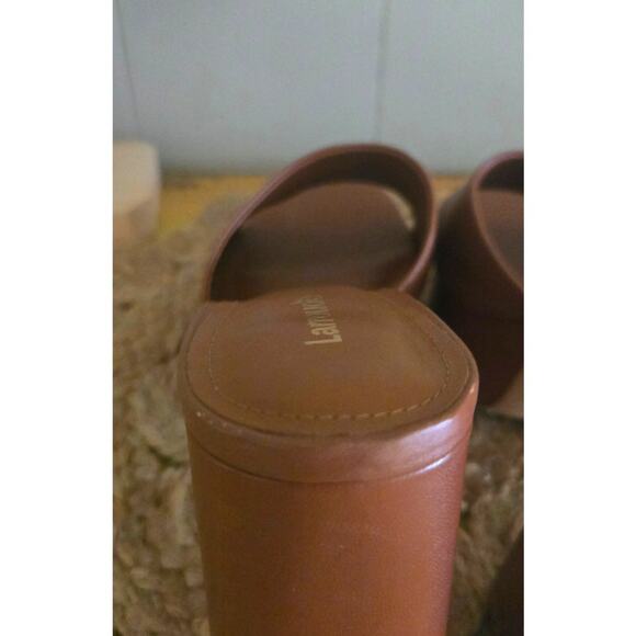 Larroude Dolly Mule Caramel Leather Ladies Wedge Heels Size 8 - Picture 9 of 11